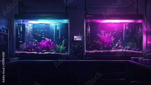 Captivating Underwater Aquarium Oasis with Vibrant Neon Lighting