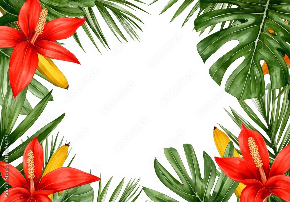 minimal photostock of a Watercolor frame, tropical flowers and leaves minimal photostock of a Watercolor frame, tropical flowers and leaves