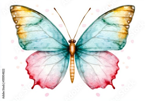 minimal photostock of a  Watercolor colorful butterflies, isolated on white background photo