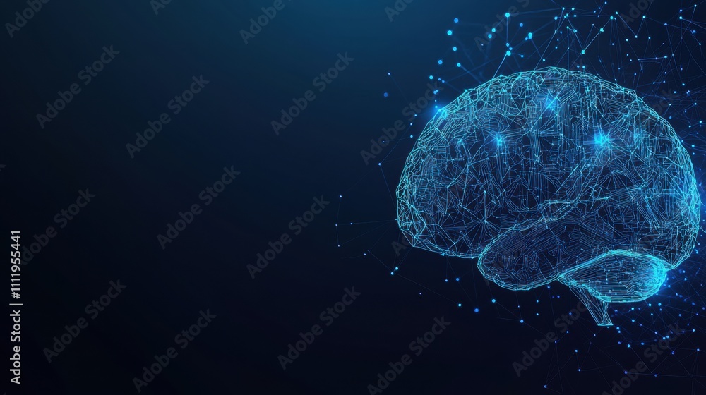 Visual of an abstract technology brain featuring a digital AI chip, set against a dark blue background, illustrating artificial intelligence. Generative AI Visual of an abstract technology brain featuring a digital AI chip, set against a dark blue background, illustrating artificial intelligence. Generative AI