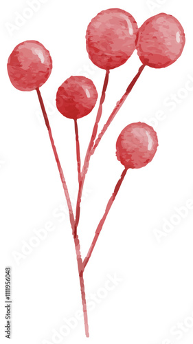 hand drawn watercolor red lollipop flower isolated on white background