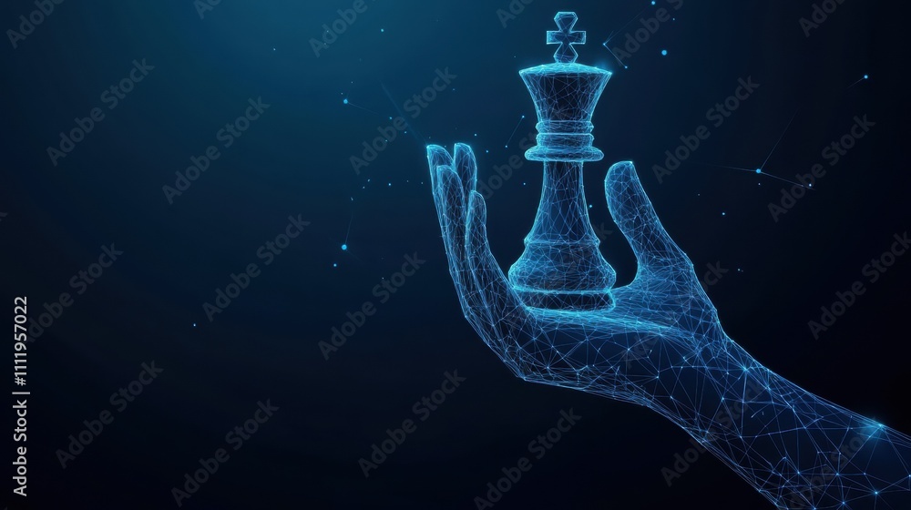Digital chess strategy hand holding king piece virtual realm graphic design futuristic environment close-up innovation Digital chess strategy hand holding king piece virtual realm graphic design futuristic environment close-up innovation