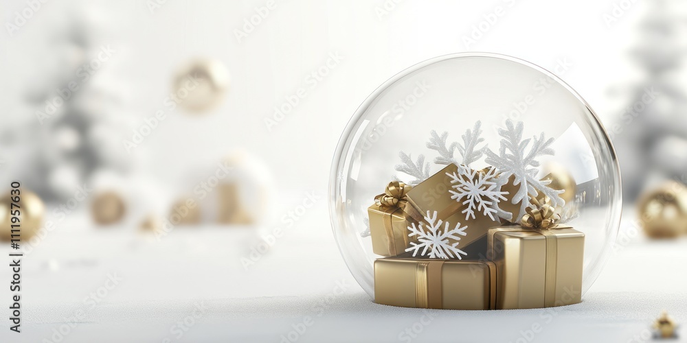 Golden Presents Under a Snowy Globe Golden Presents Under a Snowy Globe
