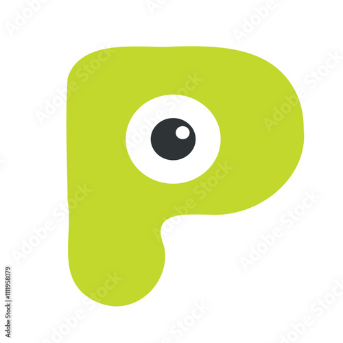 Children's  P monster letter. Vector hand drawn illustration isolated on white background.