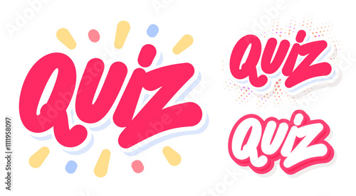 Quiz. Vector handwritten lettering words. Three design options.