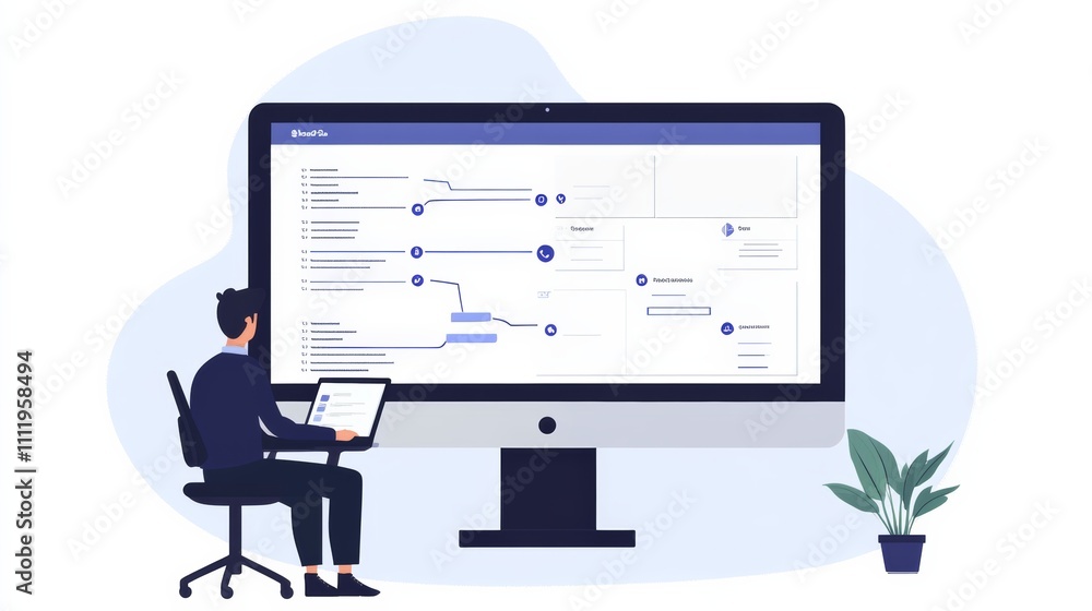 Marketer organizing automated campaign schedule, sequence and timing highlighted on large monitor Marketer organizing automated campaign schedule, sequence and timing highlighted on large monitor