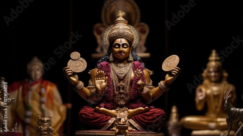 Golden statue of divine Dhananjaya on a black background photo