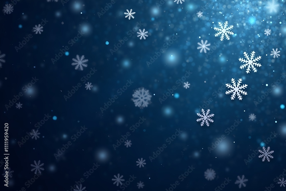 Magical Winter Snowflakes with Light Effects on Dark Blue Background Magical Winter Snowflakes with Light Effects on Dark Blue Background