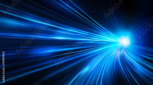 Vibrant blue light trails create a dynamic sense of motion in a dark environment  illustrating speed and energy
