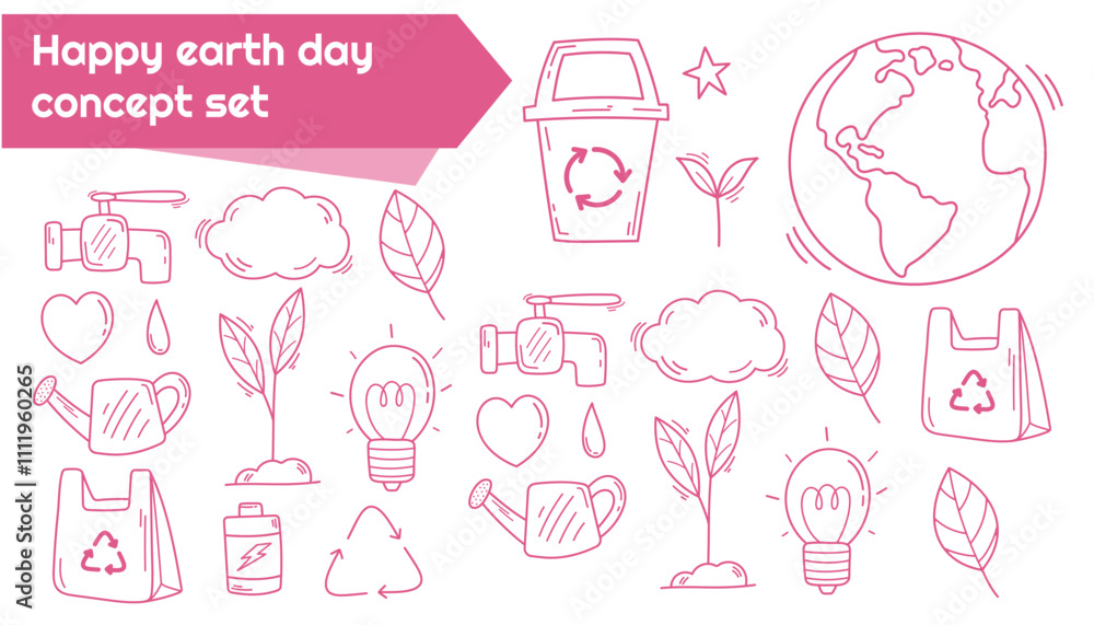 Happy earth day concepts vector icons set Happy earth day concepts vector icons set
