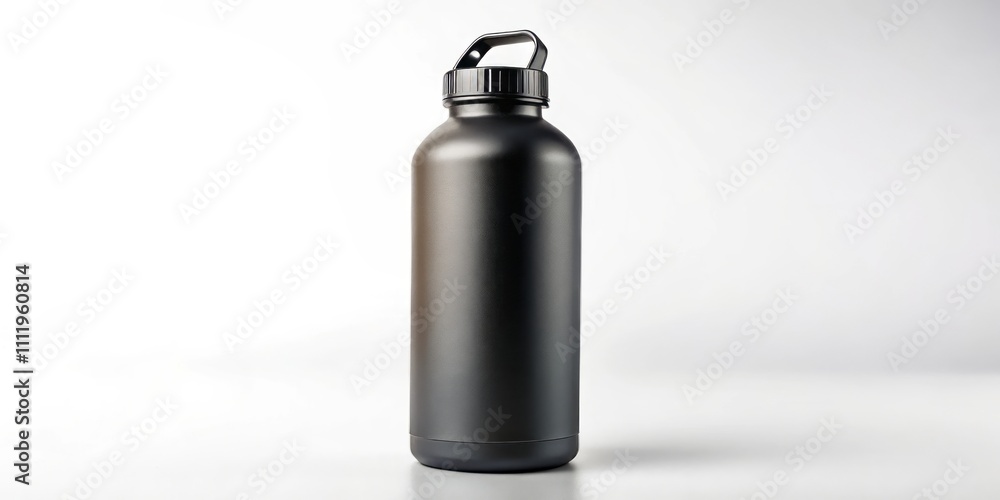 Full Length Black Water Bottle Isolated on White Background for Product Photography and Advertising, Perfect for Fitness, Hydration, Eco-Friendly Lifestyle, and Branding Purposes Full Length Black Water Bottle Isolated on White Background for Product Photography and Advertising, Perfect for Fitness, Hydration, Eco-Friendly Lifestyle, and Branding Purposes