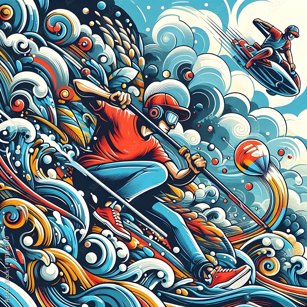 Fototapeta premium Surfing Adventure with Abstract Waves 