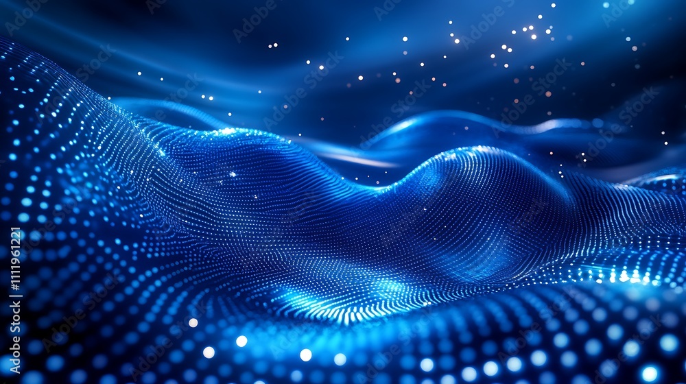 Abstract Blue Digital Waves with Glowing Dots and Sparkles in a Futuristic Environment Abstract Blue Digital Waves with Glowing Dots and Sparkles in a Futuristic Environment