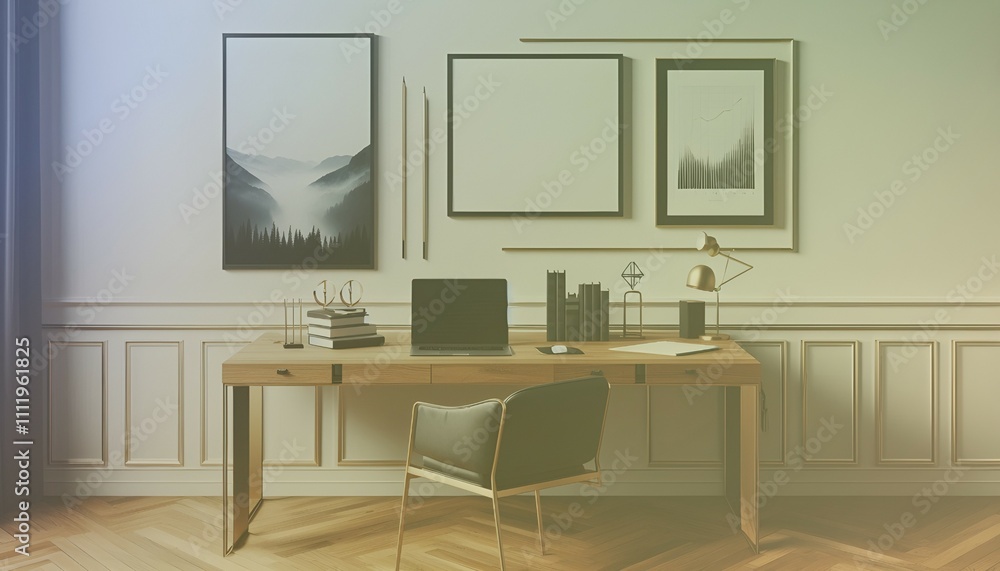 Fototapeta premium Frame mockup, ISO A paper size. Living room wall poster mockup. Interior mockup with house background. Modern interior design. 3D render. Modern Minimalist Frame and Blank Poster Background Design 