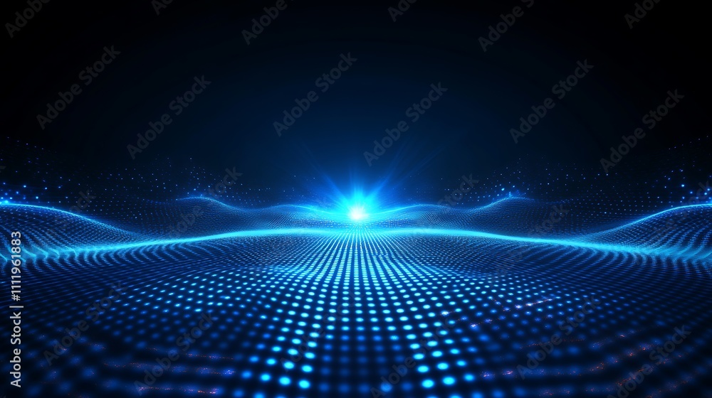 Abstract Blue Wave Pattern with Dots and Light Beams Flowing in a Dark Background for Digital Art Concepts Abstract Blue Wave Pattern with Dots and Light Beams Flowing in a Dark Background for Digital Art Concepts