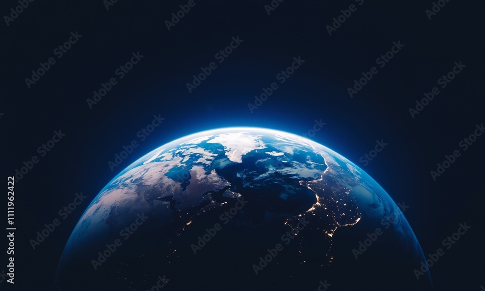Fototapeta premium Earth From Space: A stunning, high-resolution image of Earth from space, bathed in the soft glow of the sun. The image captures the intricate details of the planet's surface, its oceans, continents.