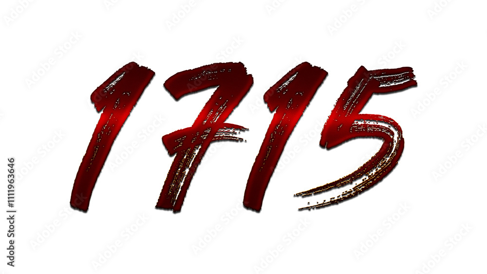 3D blood red number design of 1715 on white background. 3D blood red number design of 1715 on white background.