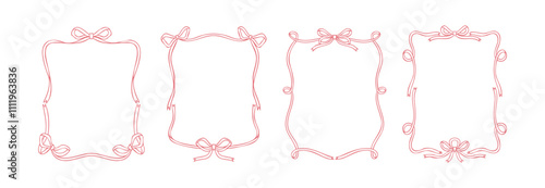 Vintage Ribbon Frame with Elegant Bow for Wedding Invitations, Anniversary Cards, and Party Invitations. Coquette Vector Illustration