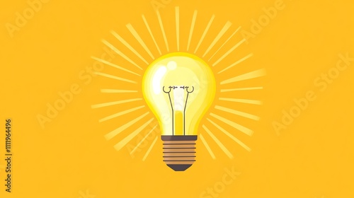 A yellow lightbulb with a golden glow and sun rays.