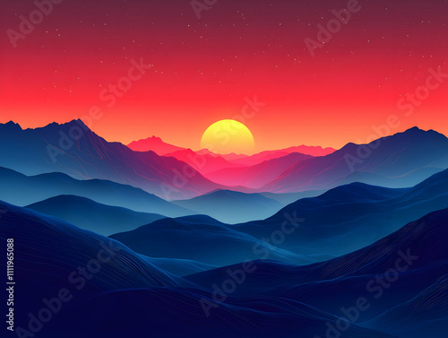 Sunset's Embrace: Mountains Glow Vividly photo