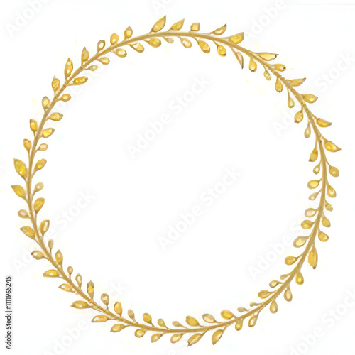 Golden leaf circle border, white background