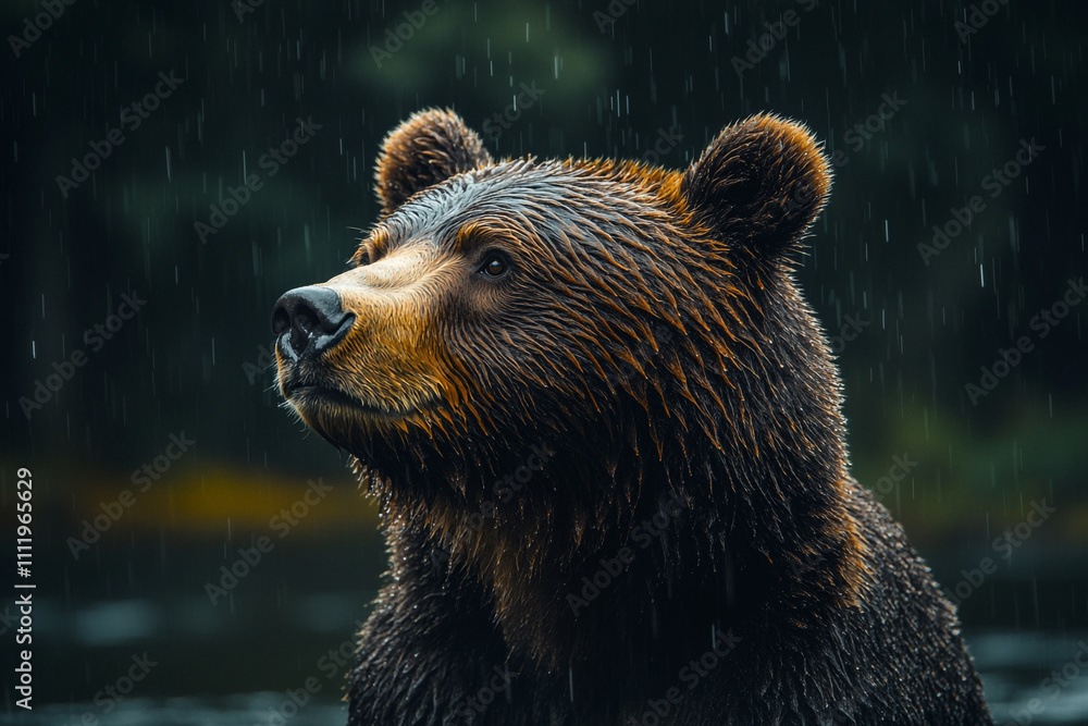 Obraz premium Brown Bear Rain Portrait Majestic Wilderness Animal
