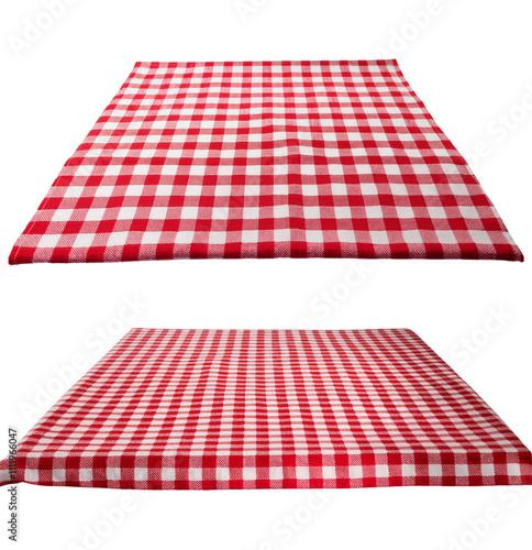 Red and white checkered tablecloth on a white isolate background.