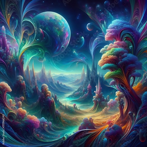 Colorful Surreal Mushroom Forest	