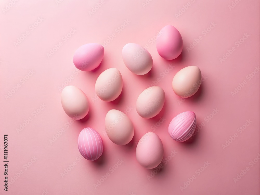 Minimalist Easter Composition with Pink Eggs on Pastel Pink Background, Perfect for Spring Celebrations and Creative Projects Featuring Flat Lay Top View and Empty Space Minimalist Easter Composition with Pink Eggs on Pastel Pink Background, Perfect for Spring Celebrations and Creative Projects Featuring Flat Lay Top View and Empty Space