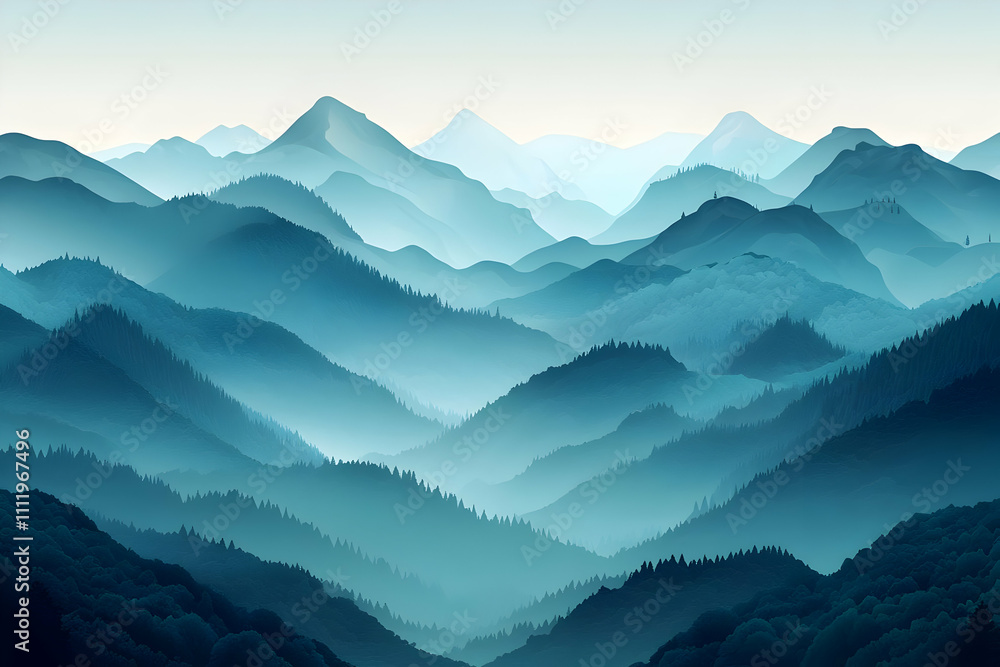 Misty Mountains: Nature's Serene Blue Hues Misty Mountains: Nature's Serene Blue Hues