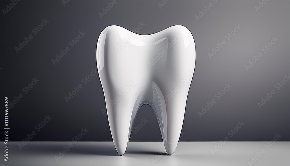 Glossy white tooth model on minimalist gray background Glossy white tooth model on minimalist gray background