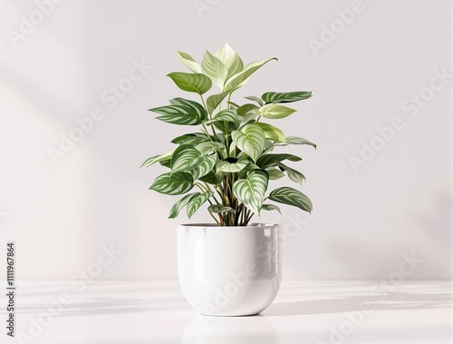 Aesthetic presentation of wax plant hoya carnosa australis in white pot, grey background, decorative, isolated