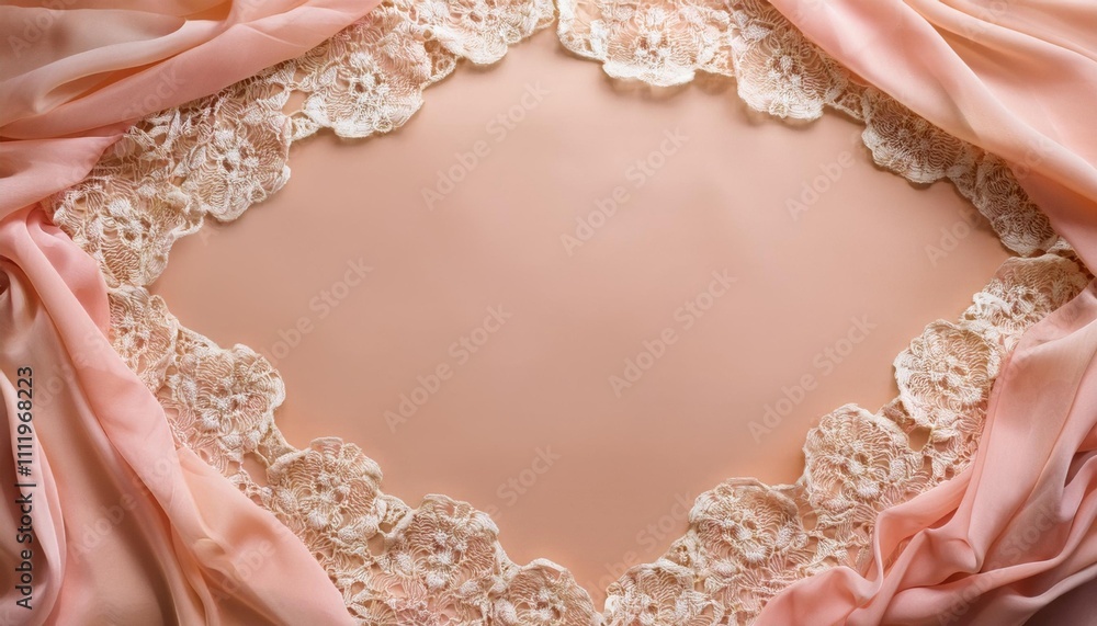 Pink dress with a lace border around it, frame , space for text