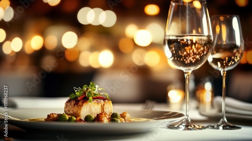 Gourmet Dinner with Wine Glasses