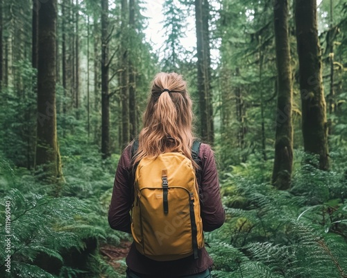 Woman walking through a forest practicing forest bathing for relaxation and mental wellness