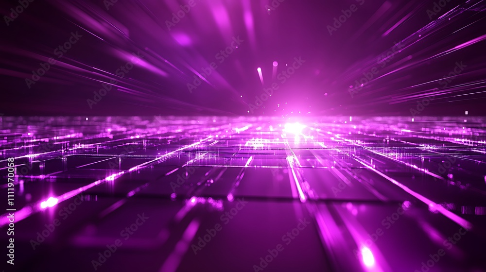 Obraz premium Abstract Purple Light Rays Expanding in a Futuristic Digital Space with Intricate Patterns and Depth Perception