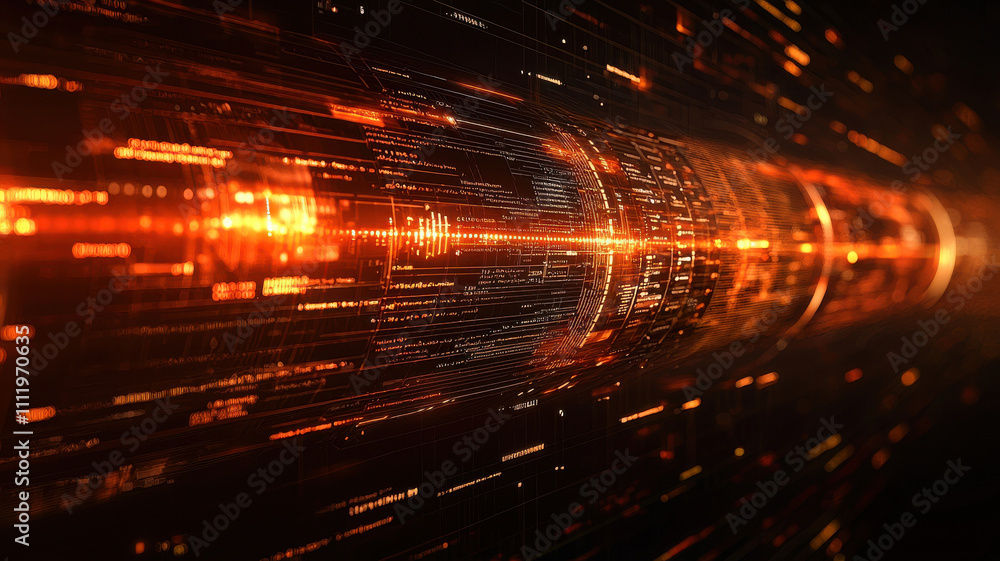 colorful timeline graph concept. Abstract digital tunnel with glowing orange lines and data flow colorful timeline graph concept. Abstract digital tunnel with glowing orange lines and data flow