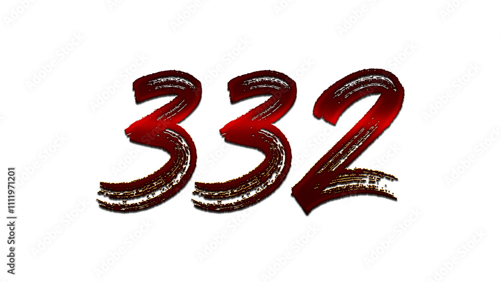 3D blood red number design of 332 on white background. 3D blood red number design of 332 on white background.