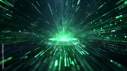 Dynamic Green Light Explosion with Radiant Sparks and Lines Creating a Futuristic Illumination Effect
