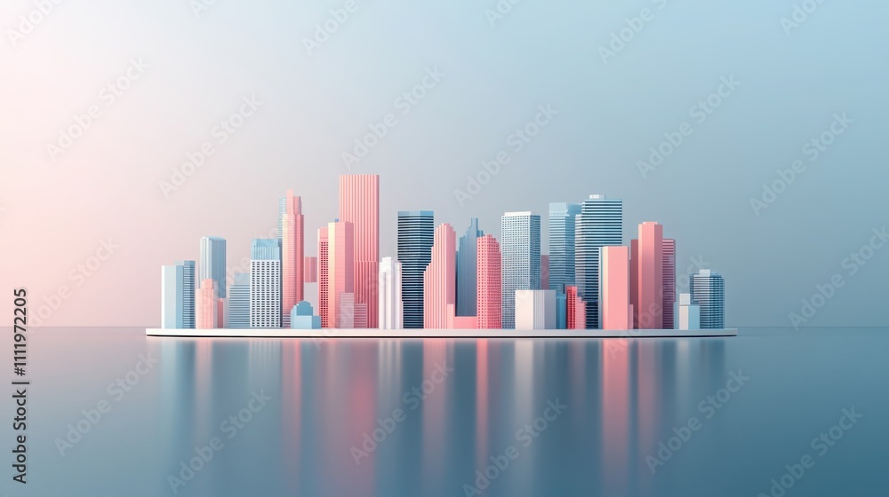 Fototapeta premium Futuristic pop-up art show in a pastel-themed city landscape