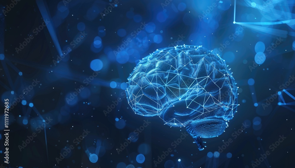 Digital Brain Network Illuminated In Blue Light Digital Brain Network Illuminated In Blue Light