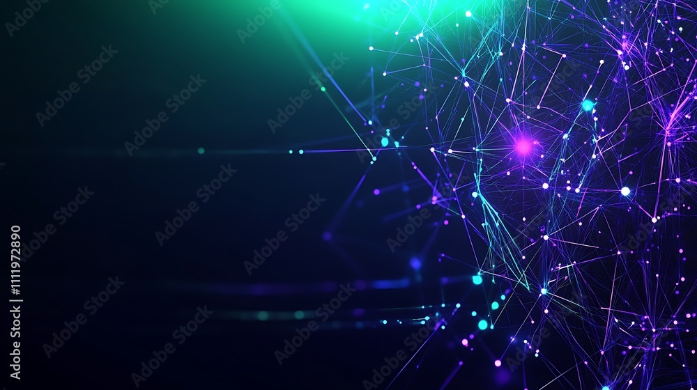 Obraz premium Futuristic Abstract Background with Glowing Network Connections and Colorful Lights in Dark Space