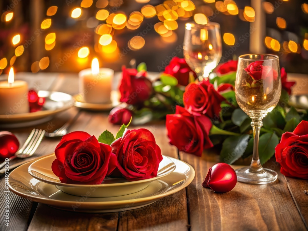 Romantic Valentine's Day Dinner Table Setting with Red Roses and Candles - Perfect for Celebrating Love with an Elegant Ambiance for a Memorable Evening Romantic Valentine's Day Dinner Table Setting with Red Roses and Candles - Perfect for Celebrating Love with an Elegant Ambiance for a Memorable Evening