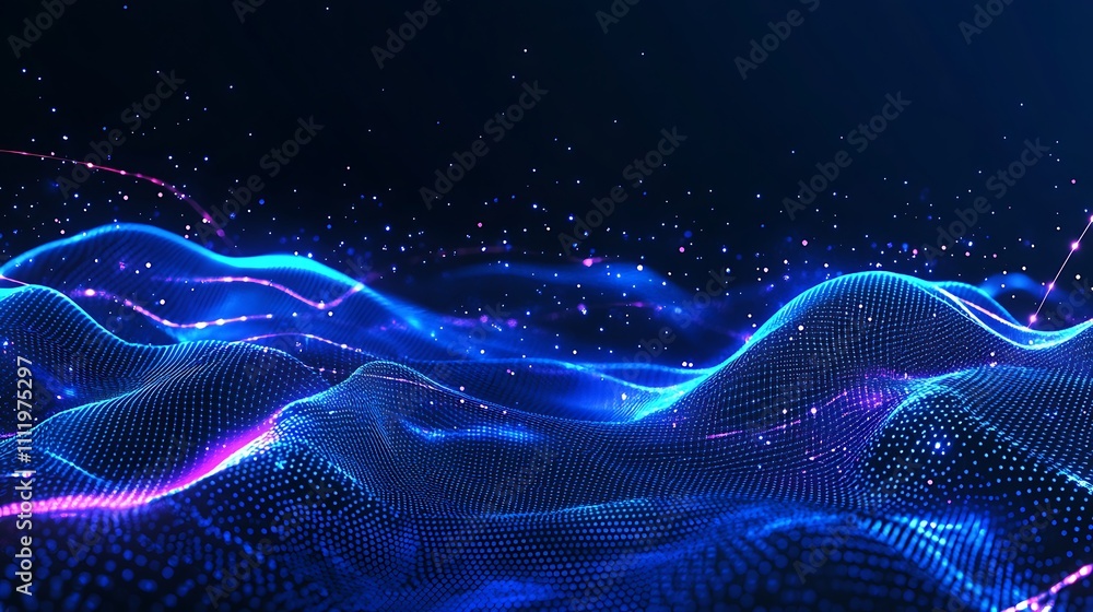 Futuristic Abstract Wave Pattern with Neon Blue and Purple Lights on Dark Background for Digital Designs Futuristic Abstract Wave Pattern with Neon Blue and Purple Lights on Dark Background for Digital Designs