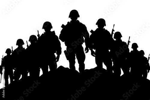 Army force vector silhouettes on white background.