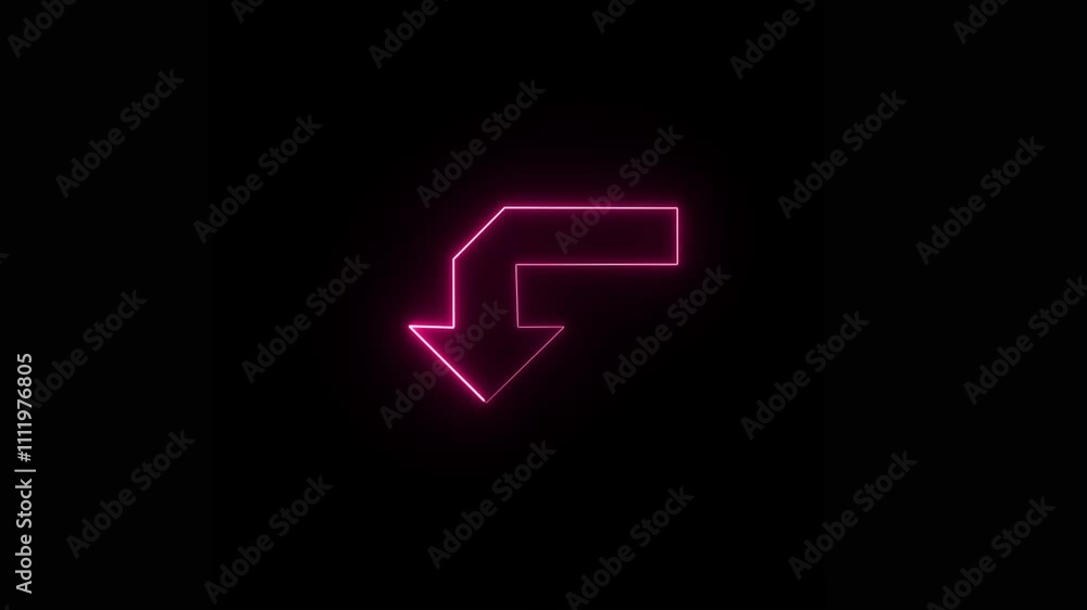 Neon arrow icon. Abstract down right neon green and blue arrow. Neon arrow sign on black background. Neon arrow icon. Abstract down right neon green and blue arrow. Neon arrow sign on black background.