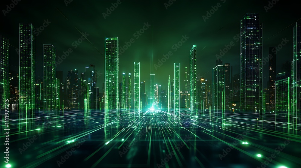 Futuristic Cityscape with Neon Lights and Lines in a Digital Environment at Night Futuristic Cityscape with Neon Lights and Lines in a Digital Environment at Night