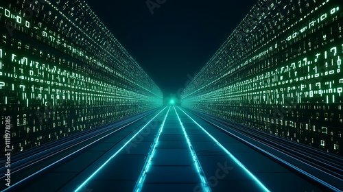 Futuristic Data Stream with Neon Glow Representing Technology and Digital Information Flowing in a Virtual Space