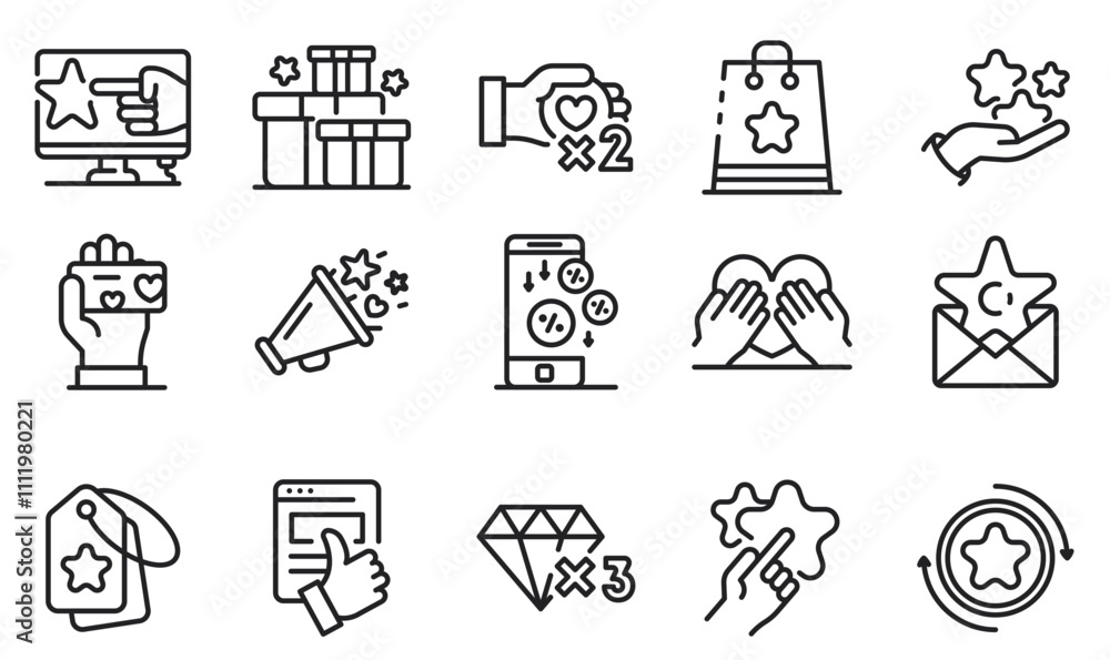 Royalty program line icon set. Included icons as member, VIP, exclusive, diamond, badge, high level and more. Royalty program line icon set. Included icons as member, VIP, exclusive, diamond, badge, high level and more.