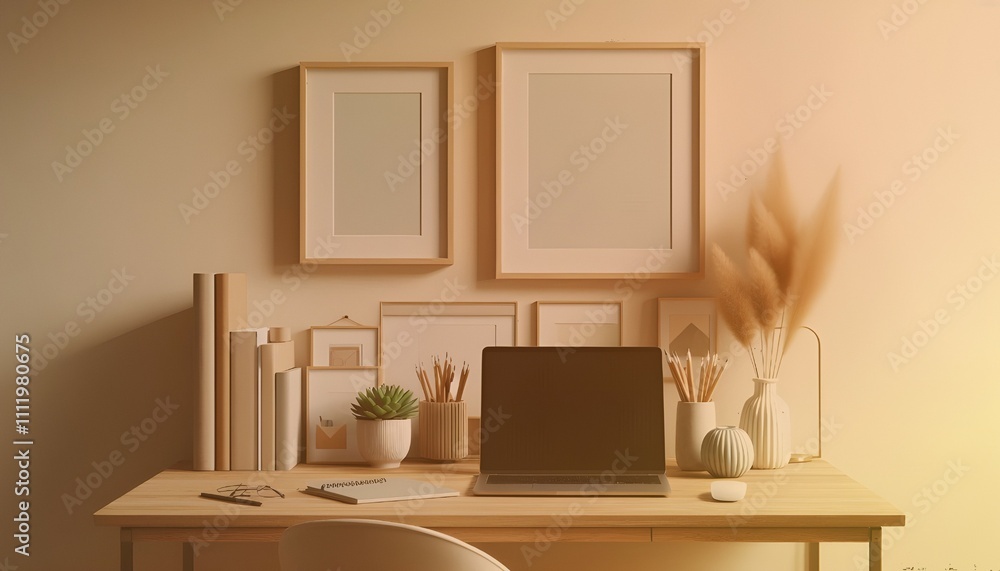 Obraz premium Frame mockup, ISO A paper size. Living room wall poster mockup. Interior mockup with house background. Modern interior design. 3D render. Modern Minimalist Frame and Blank Poster Background Design 